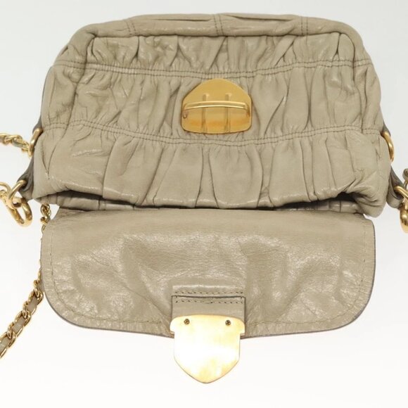 PRADA Chain Shoulder Bag Leather Beige Gold Auth - Picture 9 of 15